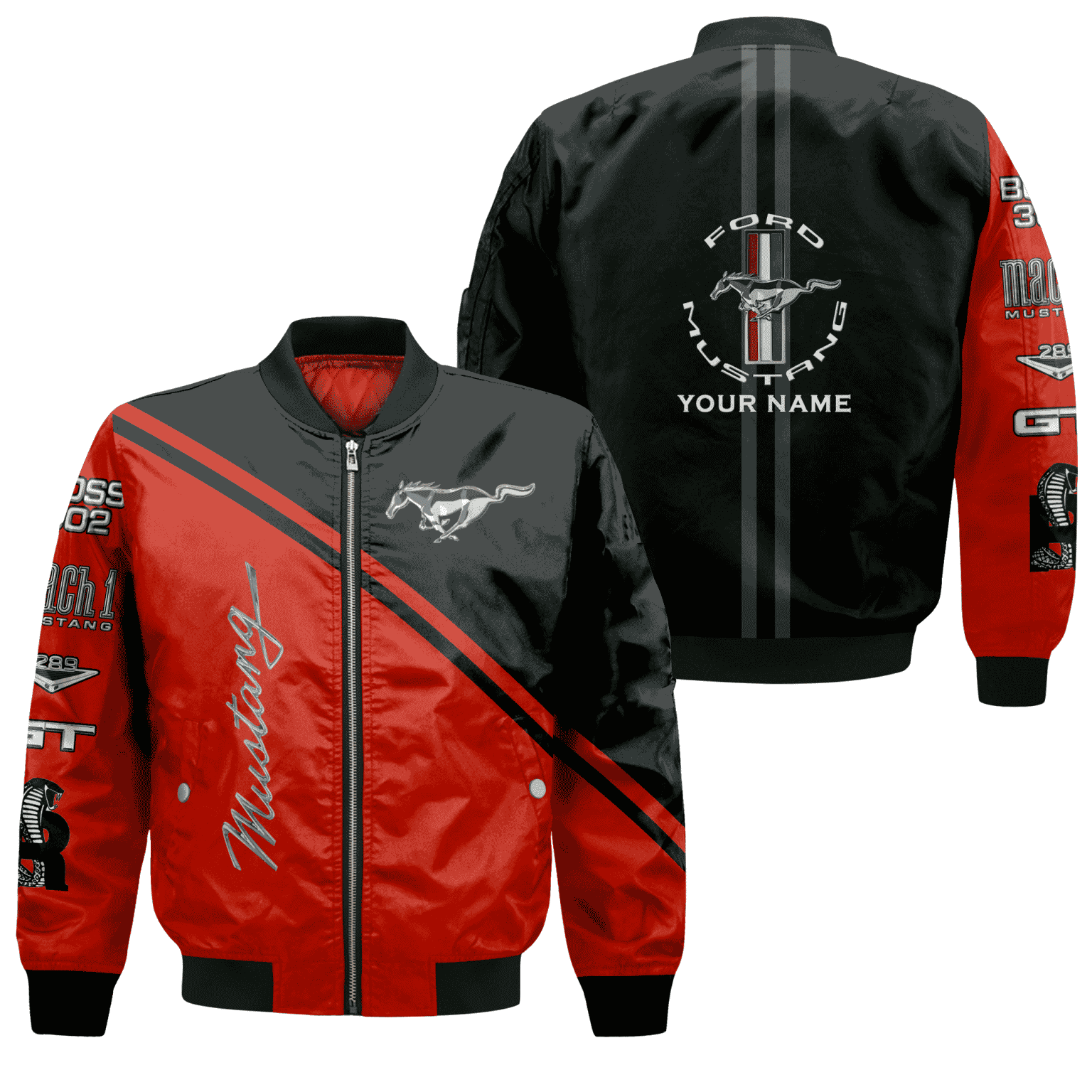 CUSTOM YOUR NAME BOMBER JACKET | FORD MUSTANG | RACE RED - MYFORDLIFE